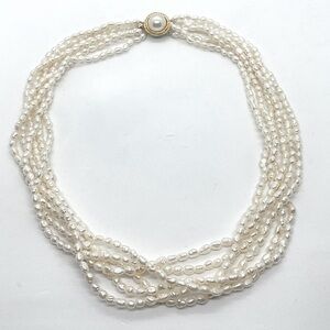 Vtg Sterling & Biwa Pearl Freshwater Rice Pearls Multi Strand Necklace / 17”